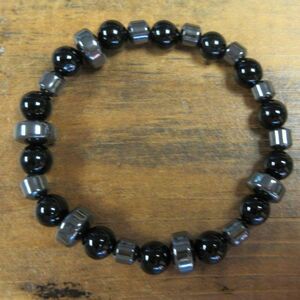 MERRISOTA JEWELRY Black Jade Hematite Stretch Bracelet Size 6 3/4" Gemstones NEW